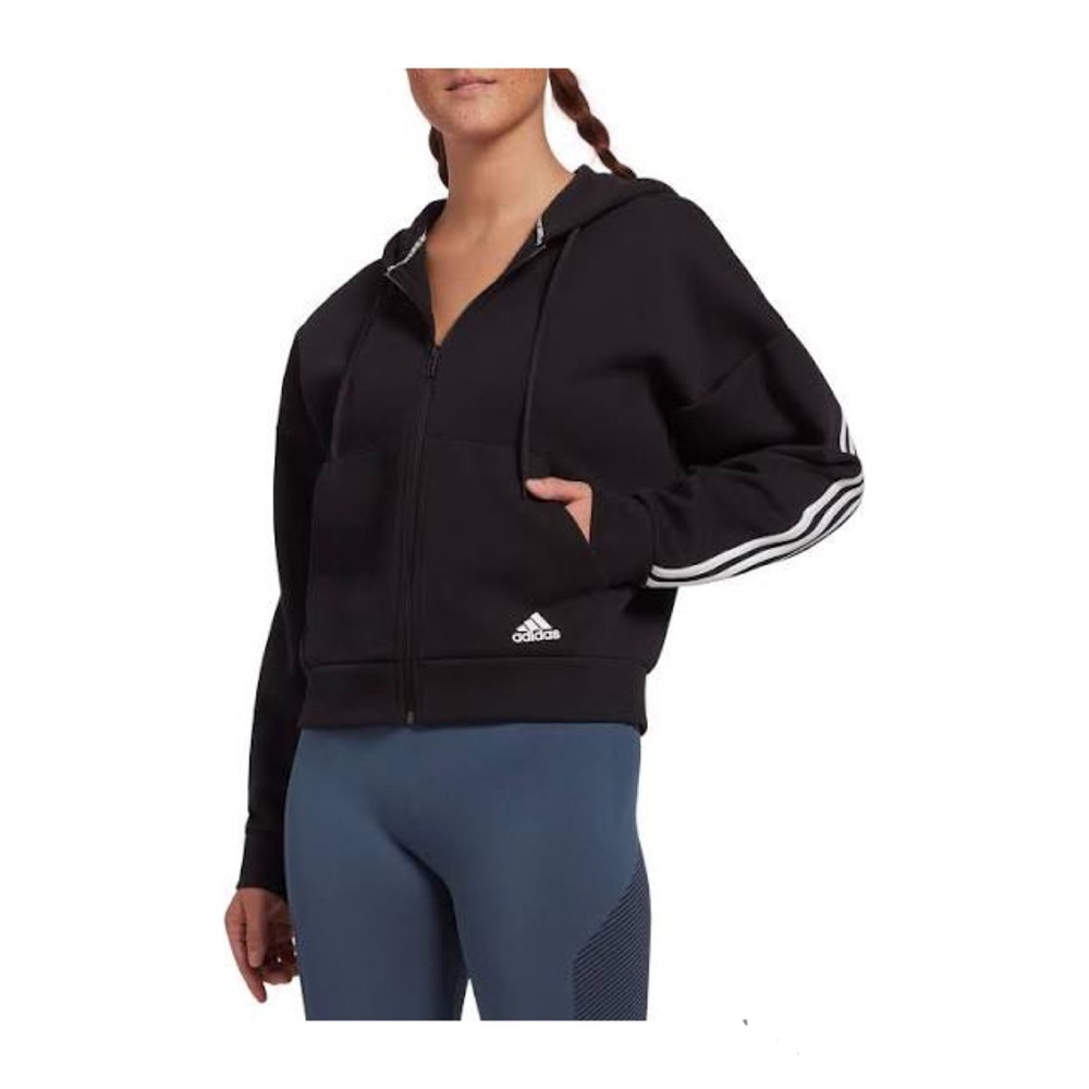 Adidas 3 Stripes Hoodie Women Jacket Black Large